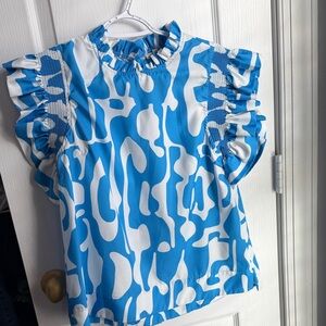 JODIFL Kids Blue and White Ruffle Blouse